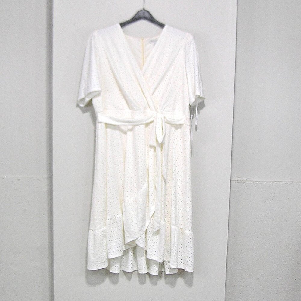 NWT White Eyelet Dress Faux Wrap Size 20W - Picture 2 of 15
